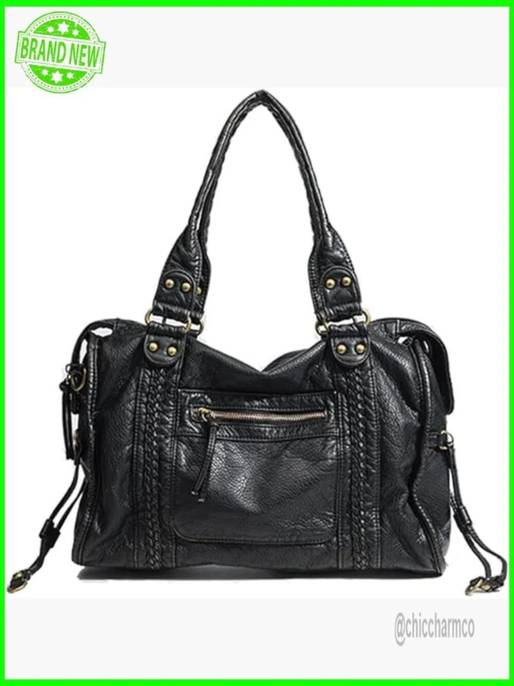 Large Vegan Leather Hobo Tote Bag with Adjustable Crossbody Strap